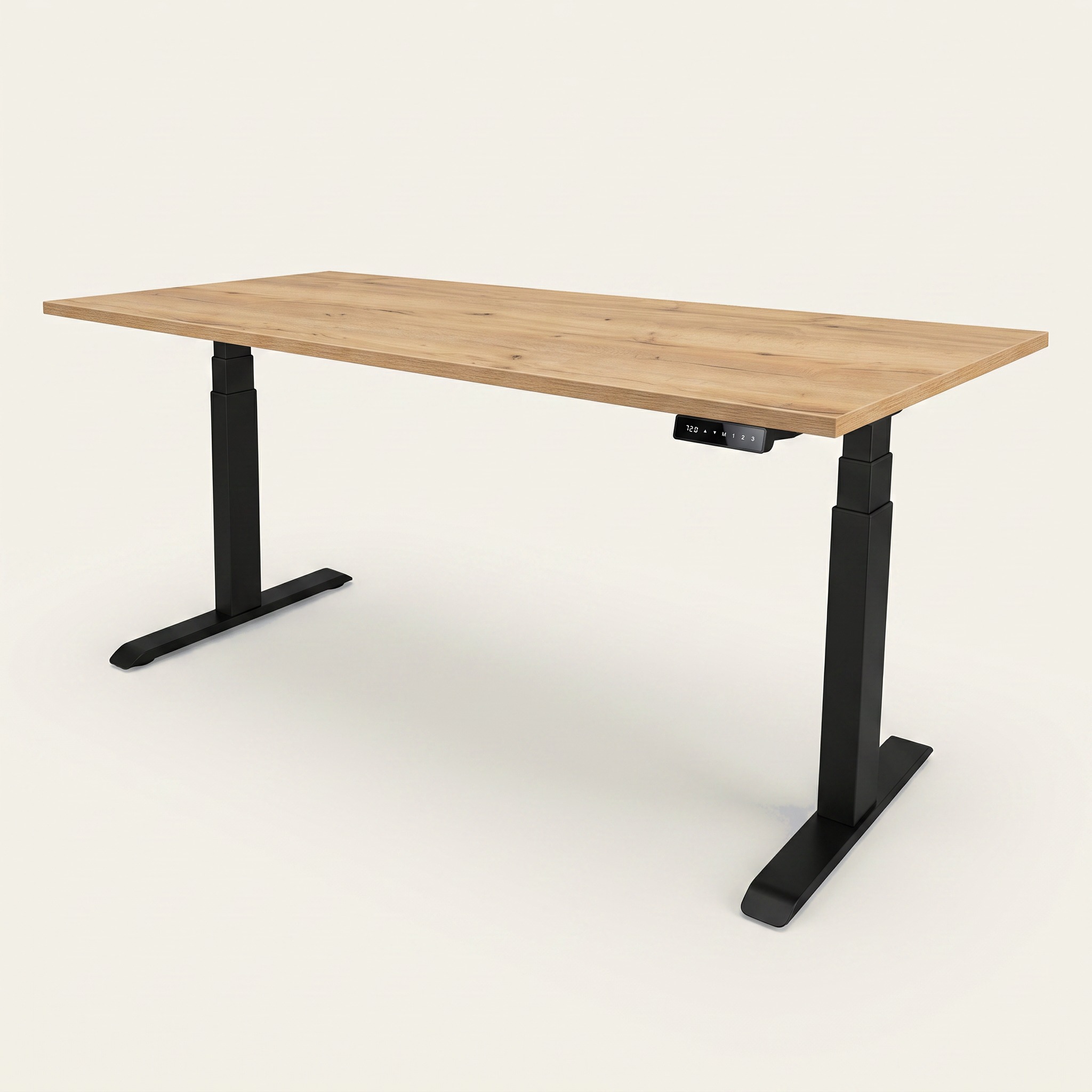 Zit-sta bureau elektrisch 'Pure' – Zwart, Natuur eiken, 140x80cm